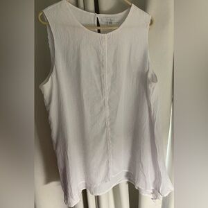 Fever Women’s Plus Size White Sleeveless Top, Handkerchief Hem, Linen; Size XXL